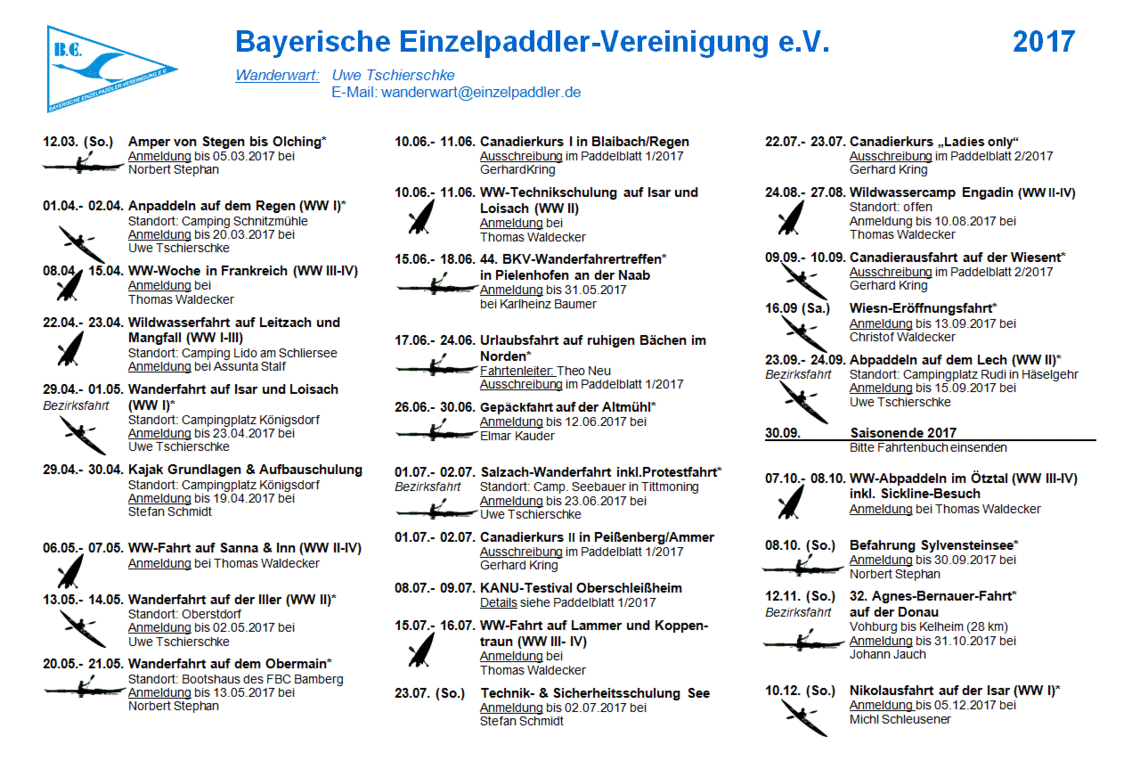 Fahrtenprogramm 2017